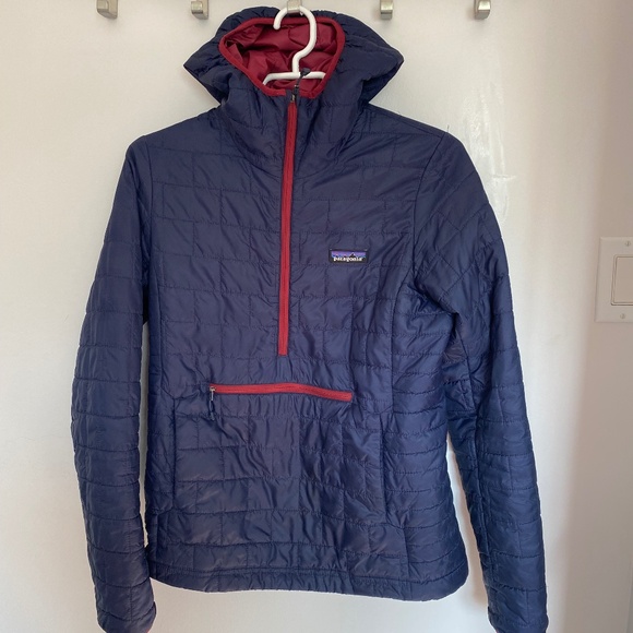 COPY - Patagonia Nanopuff Hoodie, Small, Navy with maroon accents - Picture 1 of 4